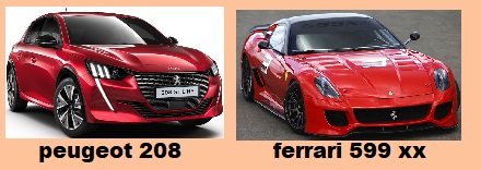 peugeot 208 et ferrari 599 xx